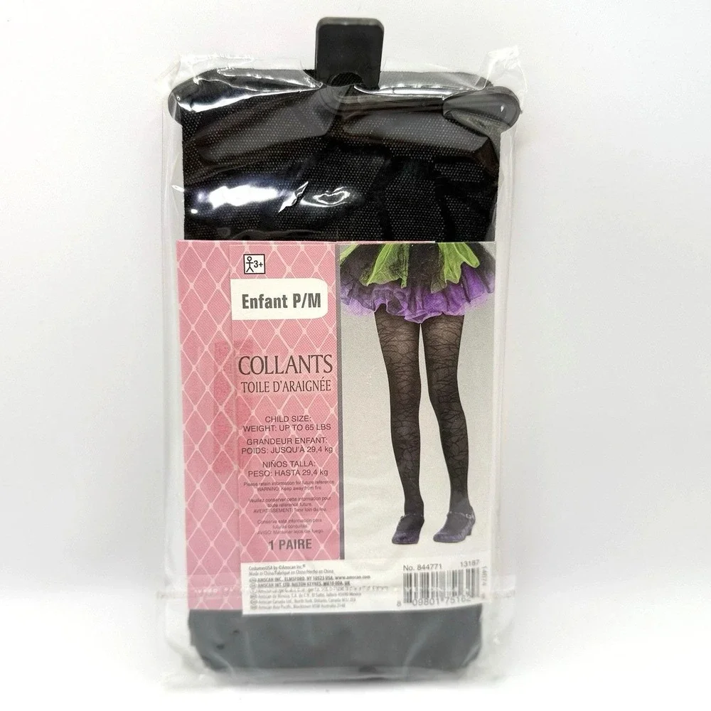 Child S/M Spider Web‎ Tights Black Costume Hosiery Halloween Up to 65 lbs NWT